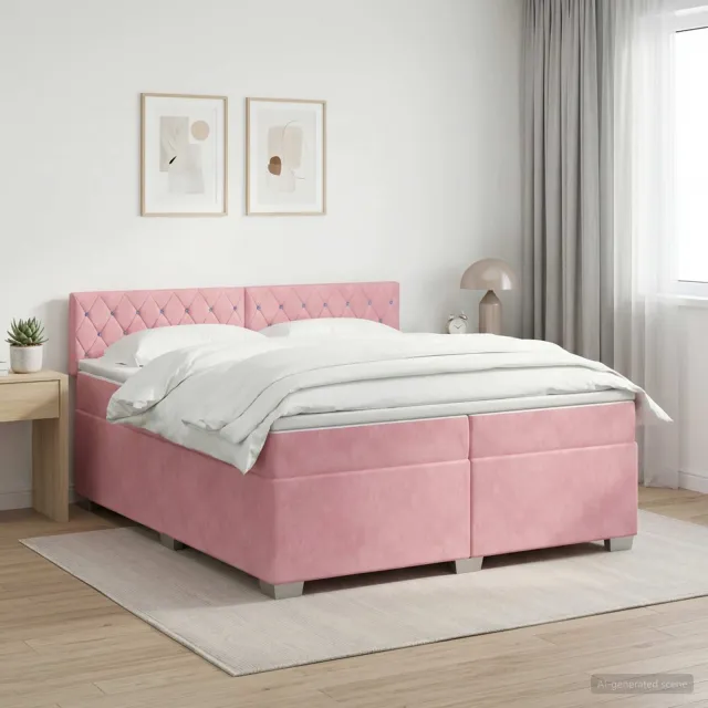 vidaXL Boxspringbed met matras Roze 200 x 200 cm Fluweel