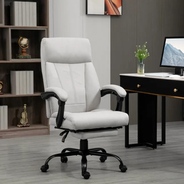 REDOM Bureaustoel met massagefunctie - Ergonomisch - Verstelbare voetsteun - Kantelbaar - Met hoofdsteun - Met armleuningen - Lichtgrijs - Polyester - 65 x 74 x 119 cm