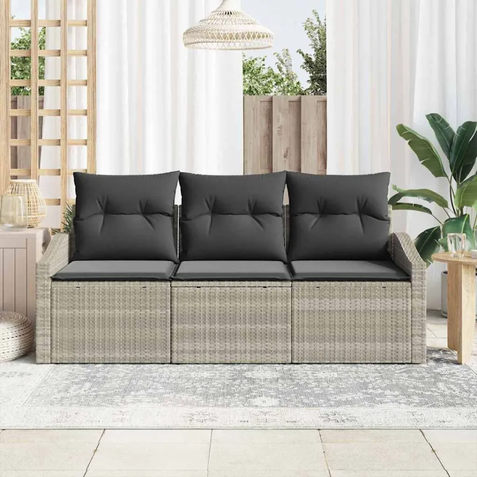 vidaXL Bankstel 3 st Lichtgrijs poly rattan, foto 3
