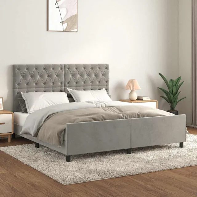 vidaXL Bedframe zonder matras 160x200 cm fluweel lichtgrijs grijs