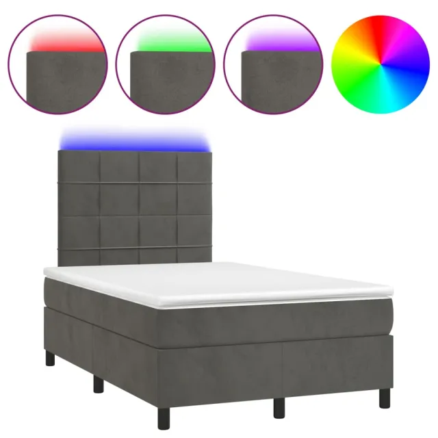 vidaXL Boxspring met matras en LED fluweel donkergrijs 120x190 cm grijs