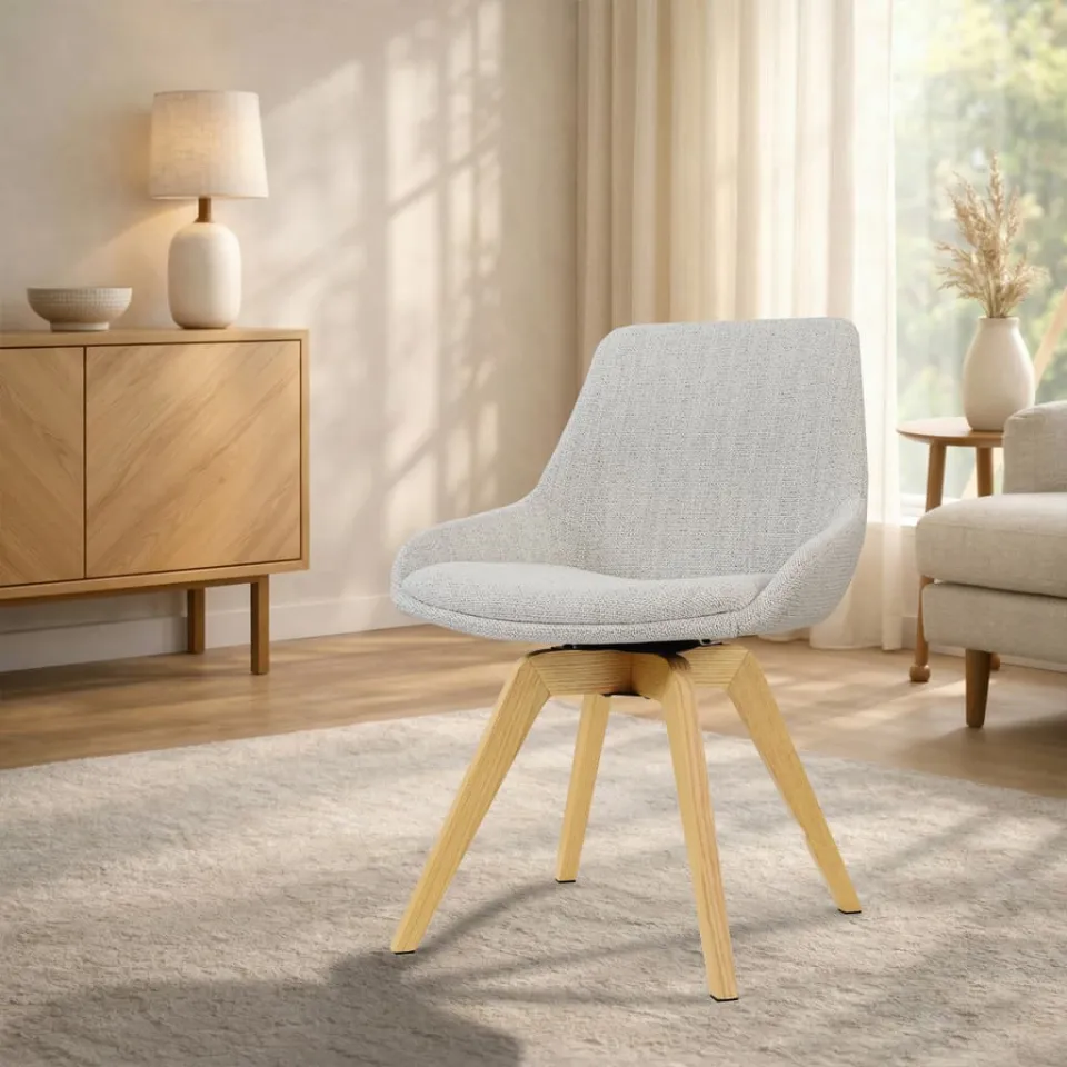 Nolon Noor-Isa draaibare eetkamerstoel beige gemêleerd - houten onderstel, foto 2