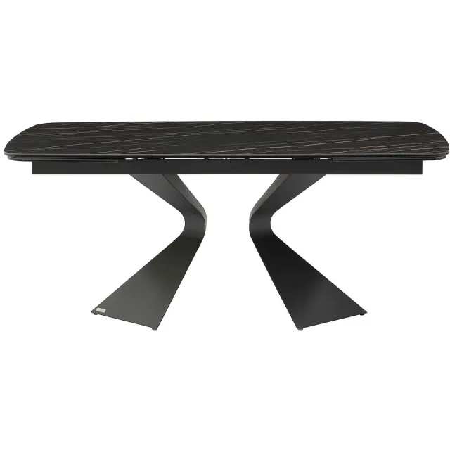 Vente-unique Verlengbare eettafel 6 tot 10 personen van gehard glas, keramiek en metaal - Zwart marmereffect - KAJARI van Maison Céphy