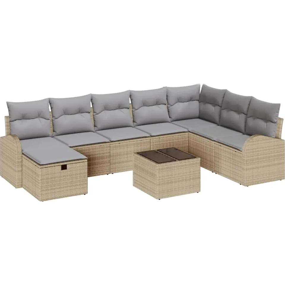 vidaXL Tuin Sofa Set 9 st Beige poly rattan