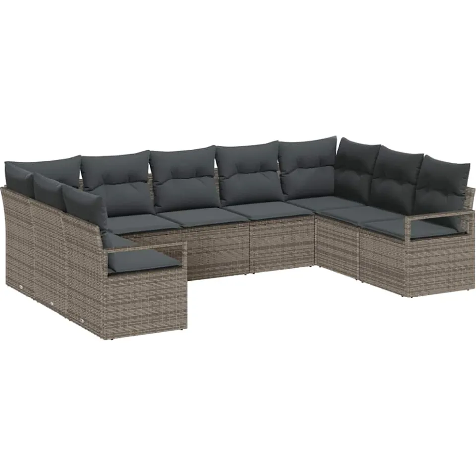 vidaXL Tuinbankenset 9 st Grijs poly rattan