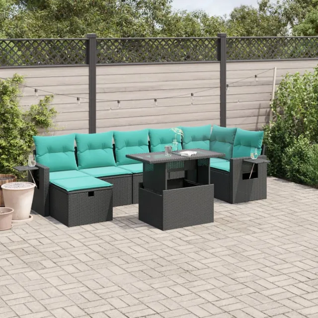 vidaXL 8-delige tuinbankset met kussens, zwart polyrotan, foto 2
