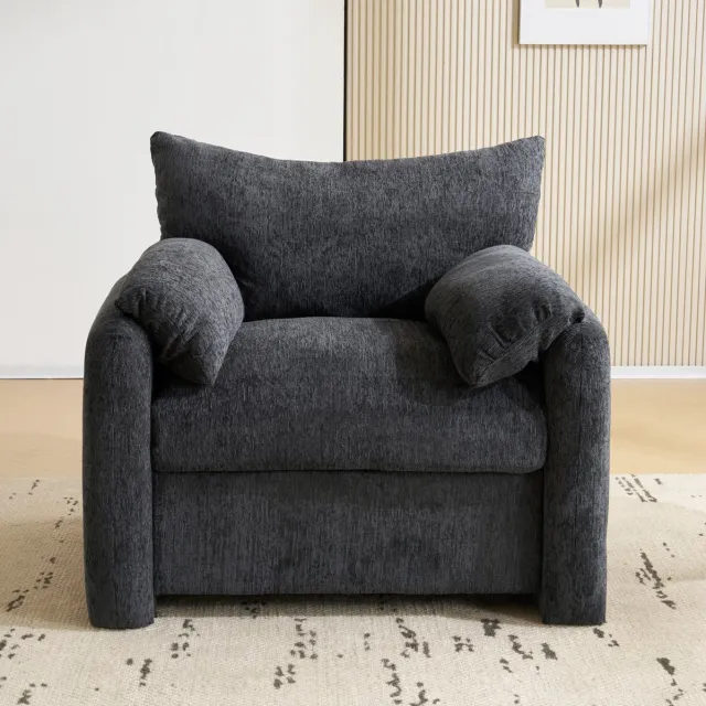 HAUSS SPOLE Fauteuil - Moderne Chenille Relaxstoel - Royale 1-Zits Met Hoge Rugleuning En Armkussens - Voor Woonkamer En Slaapkamer - Grijs