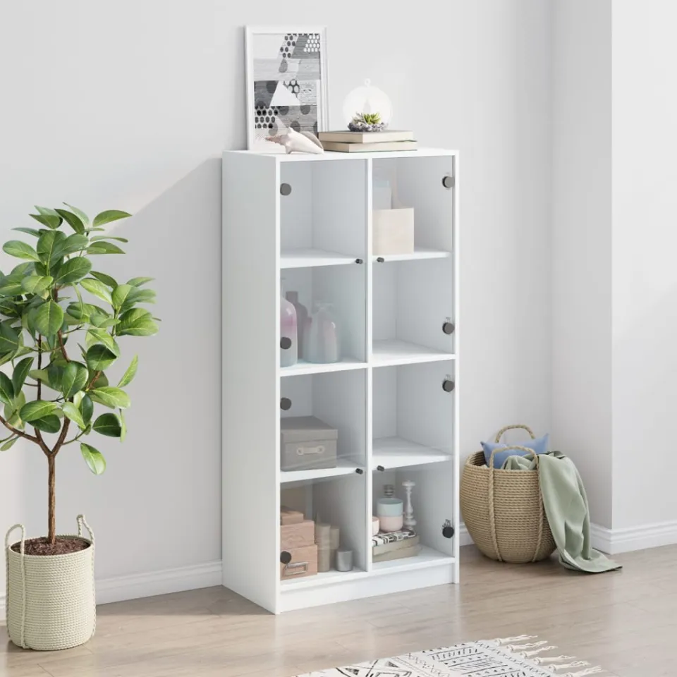 vidaXL Hoge kast met deuren 68x37x142 cm bewerkt hout wit, foto 3