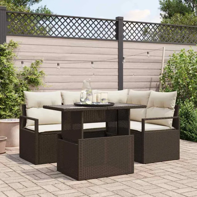 vidaXL Tuin Sofa Set 5 st Bruin Poly riet, foto 2