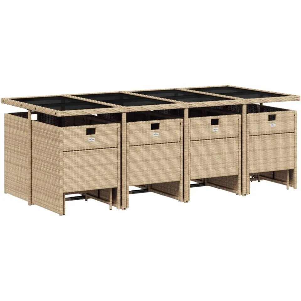 vidaXL 13-delige Tuinset met kussens poly rattan gemengd beige, foto 3