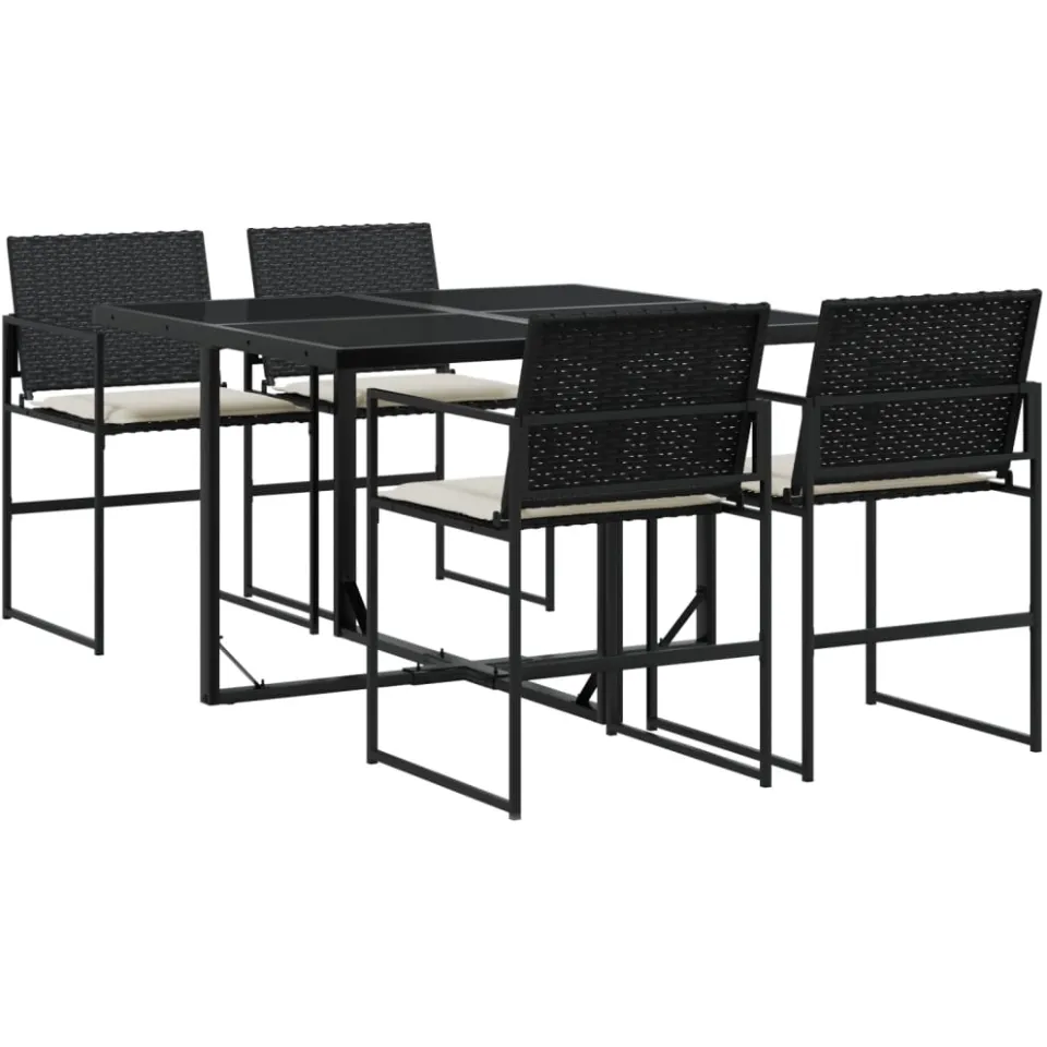 vidaXL 5-delige Tuinset met kussens poly rattan zwart