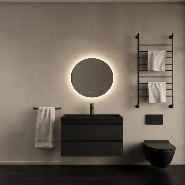 Gliss Design Badkamermeubelset Gliss Design Milan Met Lako Mat Zwarte Wastafel 80 cm Mat Zwart