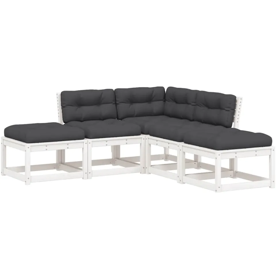 vidaXL 5-delige Loungeset met kussens massief grenenhout wit, foto 3