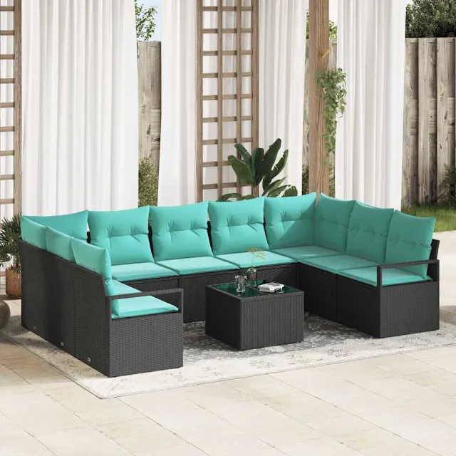 vidaXL Bankstel 10 st Zwart poly rattan, foto 2