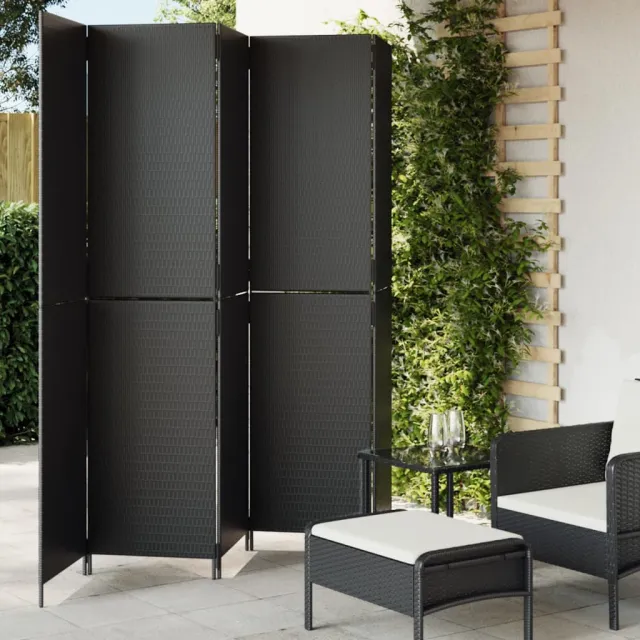 vidaXL Kamerscherm 5 panelen poly rattan zwart, foto 2