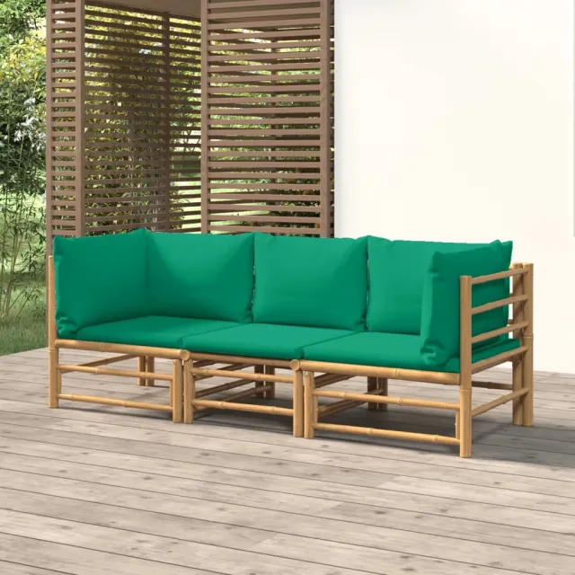 vidaXL 3-delige Loungeset met kussens bamboe groen, foto 2