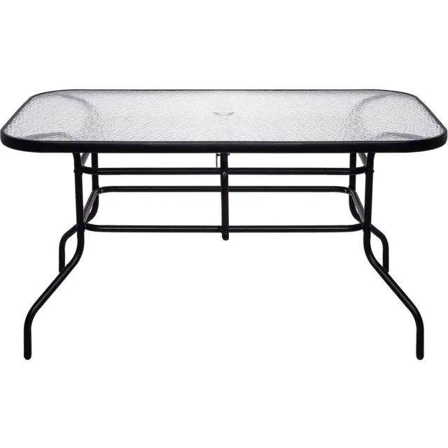springos Tuintafel | 140 x 80 x 70 cm | Buitentafel | Eettafel Buiten | Metaal | Gehard Glas | 100 KG | Zwart