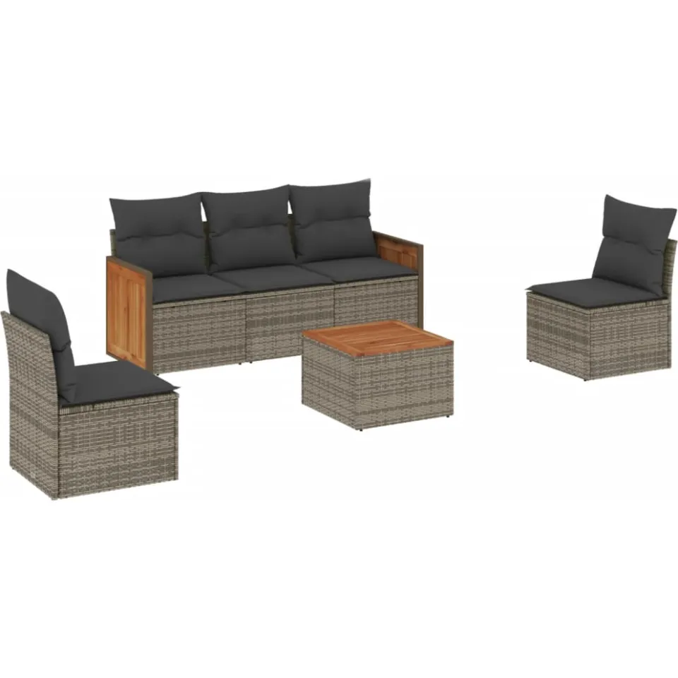 vidaXL 6-delige Loungeset met kussens poly rattan grijs, foto 3