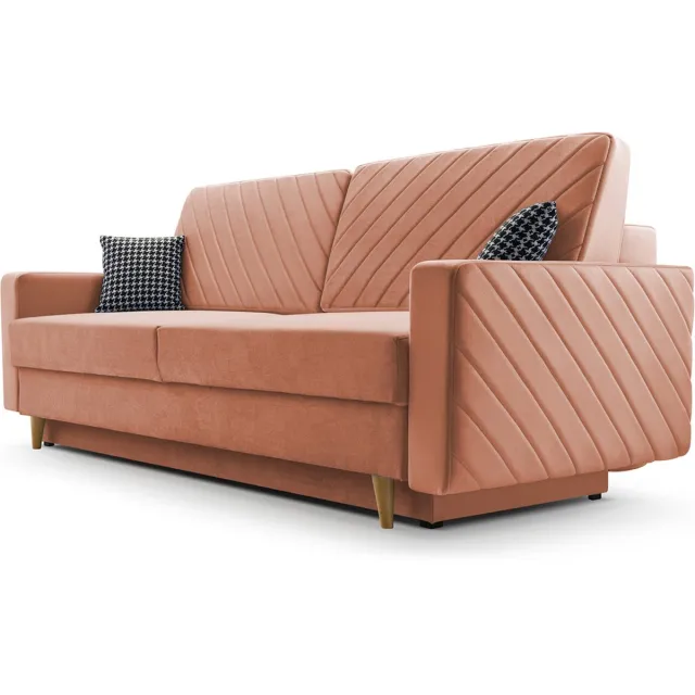 AJE Meubles B.V. 3-zitsbank van Velvet voor woonkamer, slaapbank, sofa met slaapfunctie en opbergruimte, moderne bank - 230x96x97cm - Slaapbank CALIFORNIA - Oranje (KRONOS 41)