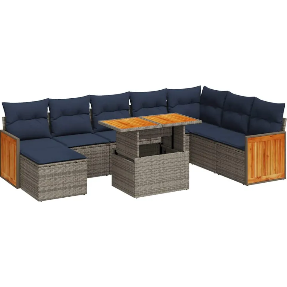 vidaXL 11-delige Loungeset met kussens poly rattan acacia grijs, foto 3