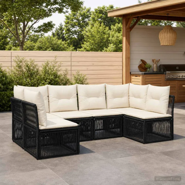 vidaXL Tuinbankenset 6 st 6-zits Zwart poly rattan, foto 2