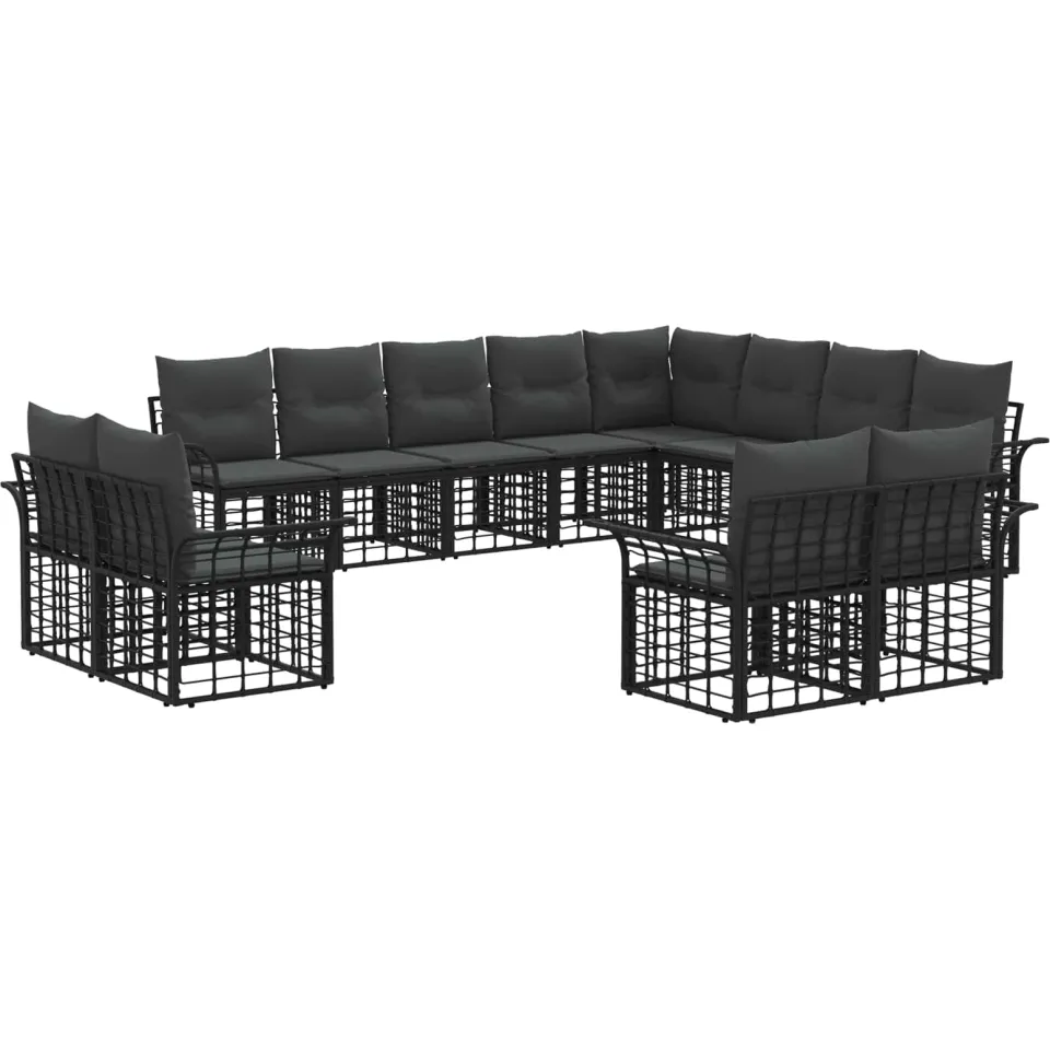vidaXL Buiten bankenset 12 st Zwart en Donkergrijs Polyester