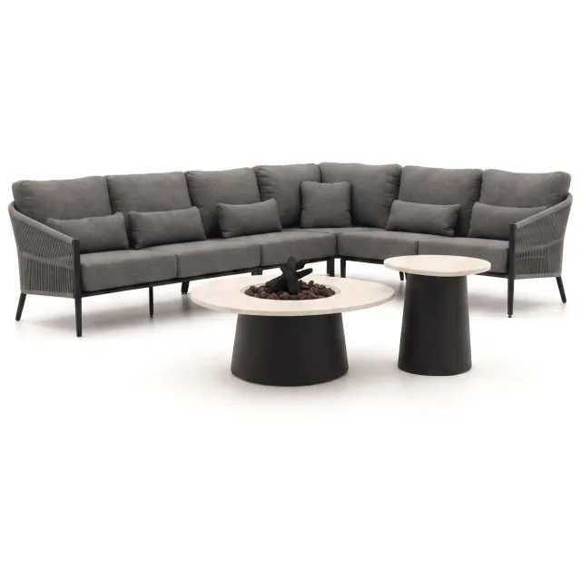 Bellagio tuinmeubelen Bellagio Mineo/Cosidune hoek loungeset met vuurtafels 6-delig Grijs
