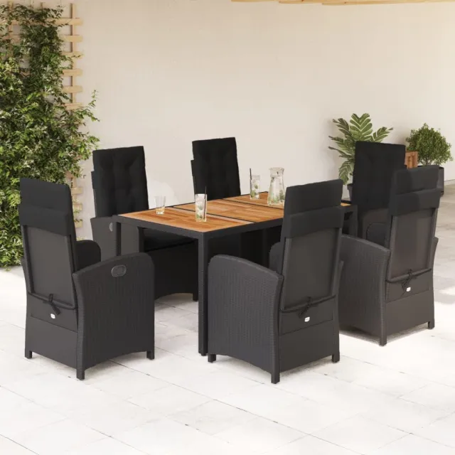 vidaXL 7-delige Tuinset met kussens poly rattan zwart, foto 2