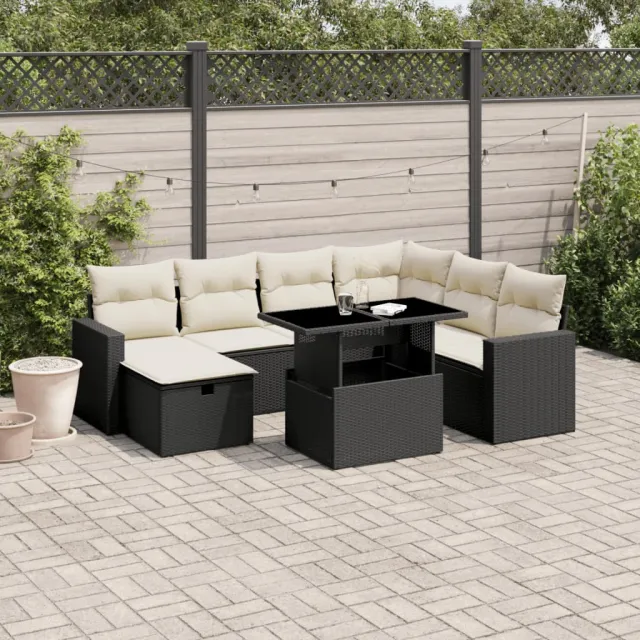 vidaXL 8-delige Loungeset met kussens poly rattan zwart, foto 2