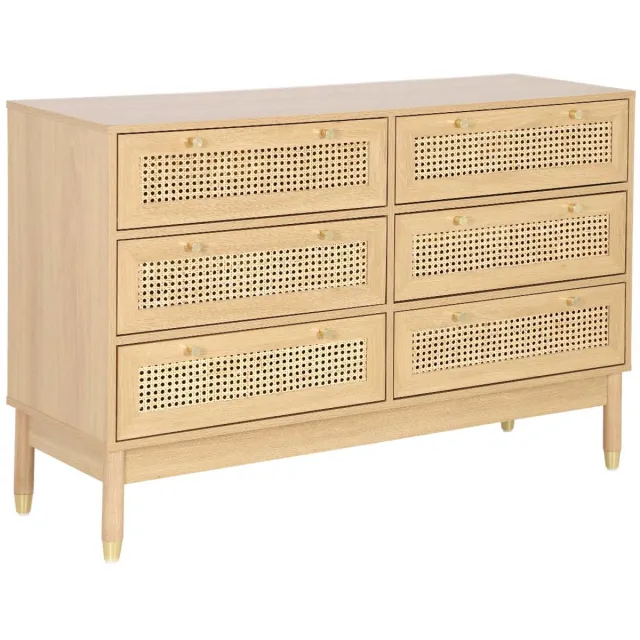 sweeek Ladekast dressoir houteffect en rotan 6 laden 120cm - judith Naturel