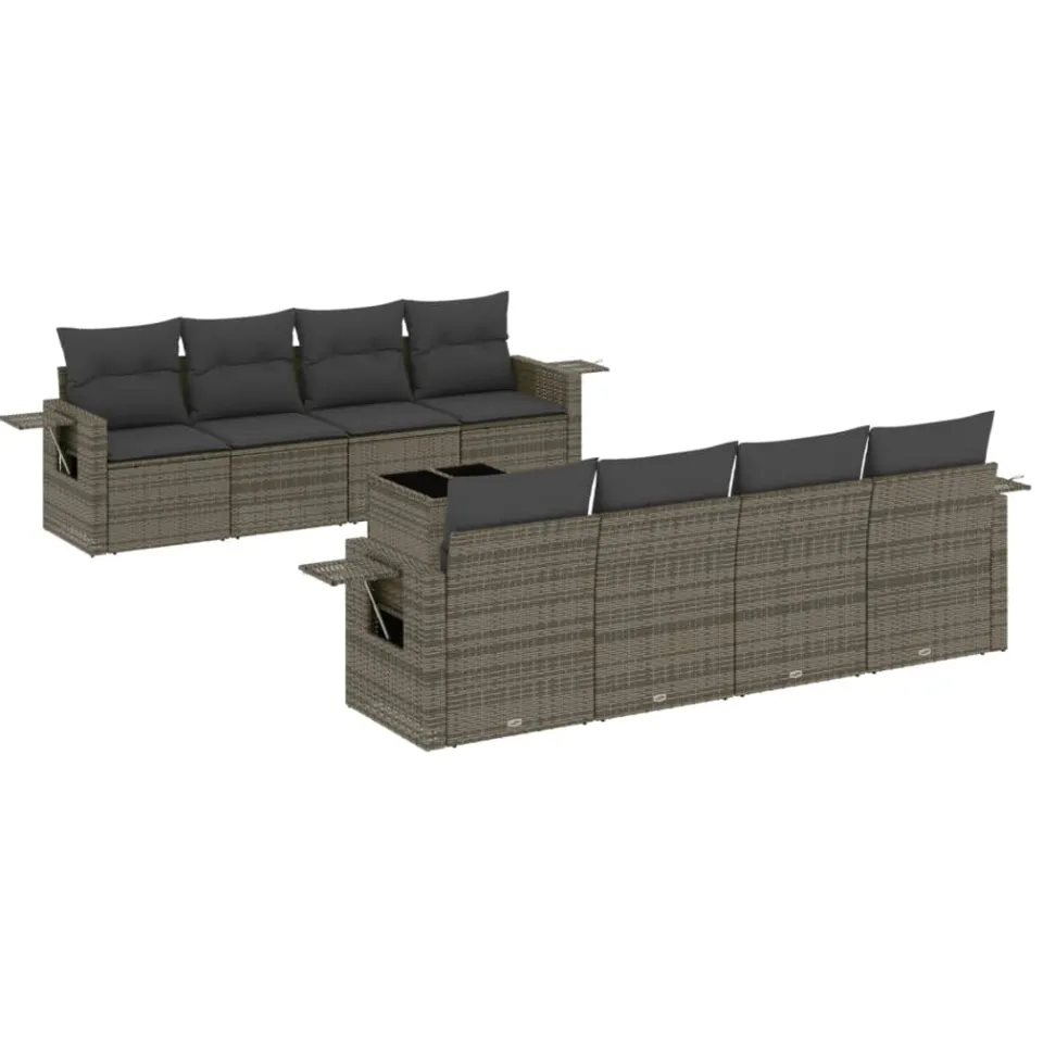 vidaXL 9-delige Loungeset met kussens poly rattan grijs, foto 3