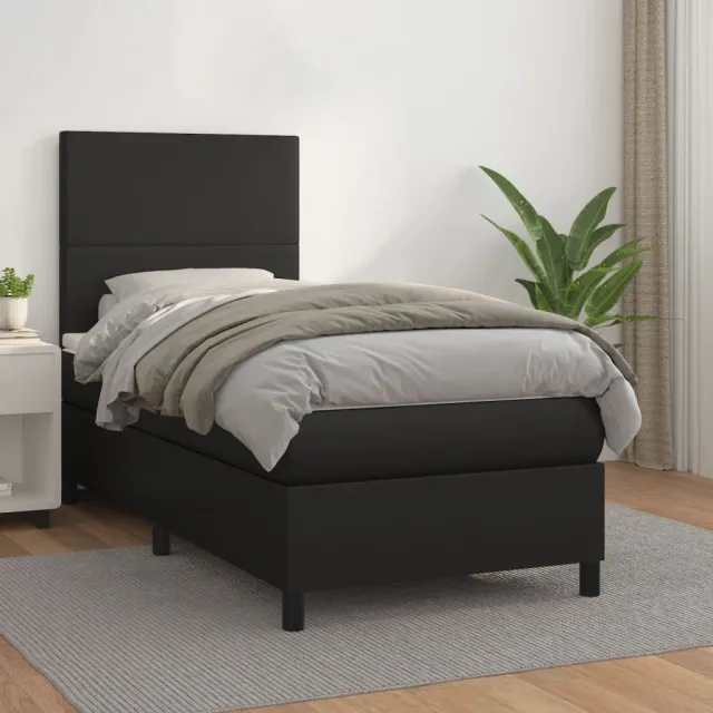vidaXL Boxspring met matras kunstleer zwart 80x200 cm