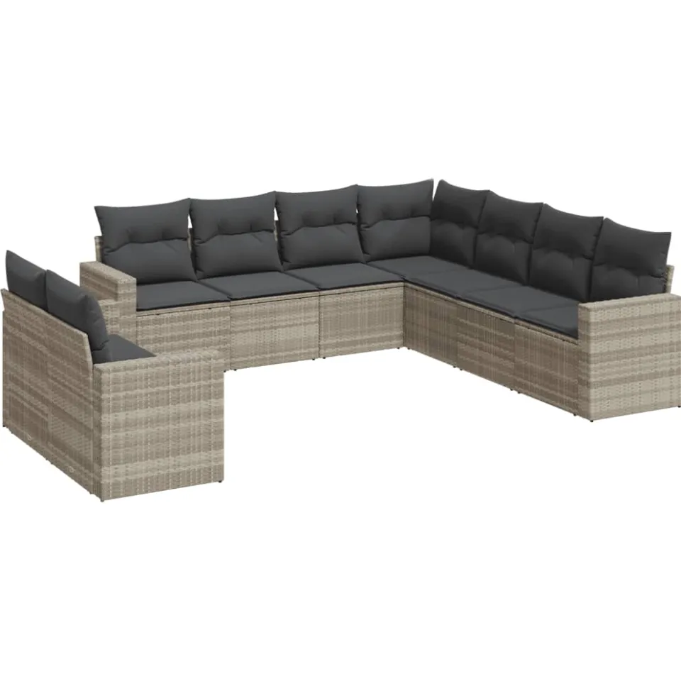 vidaXL 9-delige Loungeset met kussens poly rattan lichtgrijs grijs, foto 3