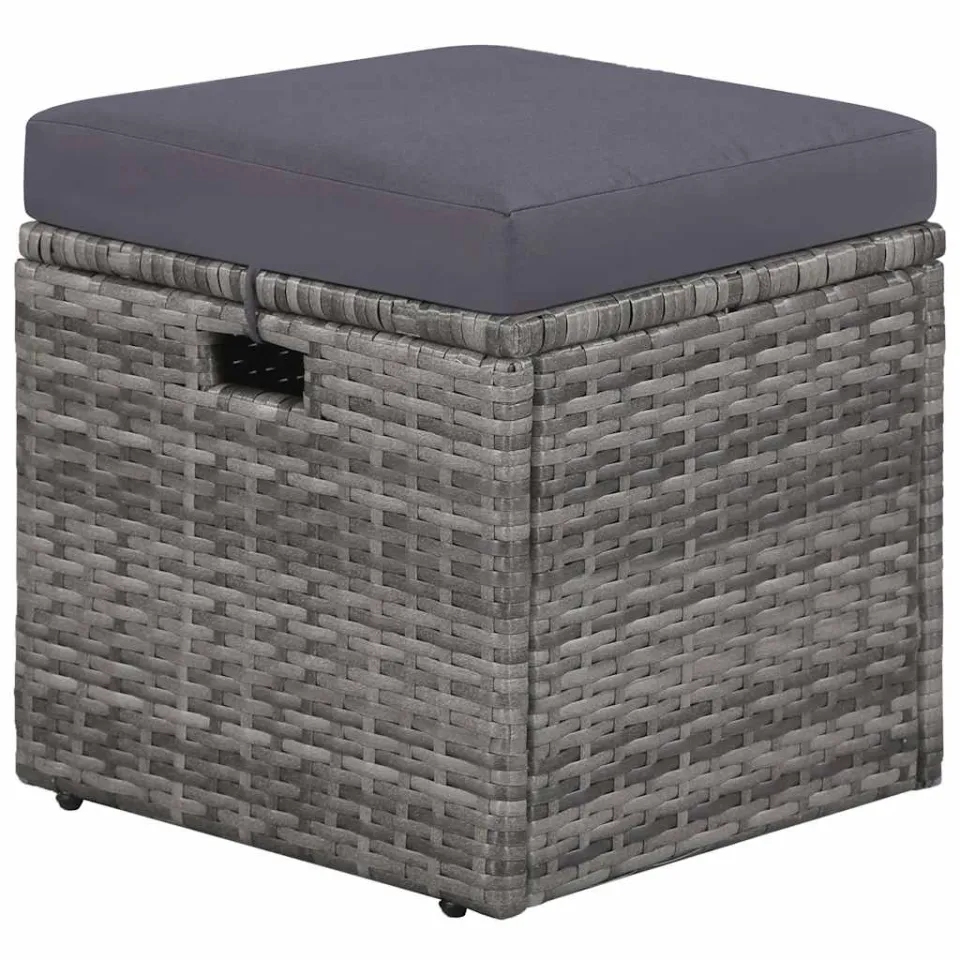 vidaXL 4-delige Loungeset met kussens poly rattan grijs, foto 4