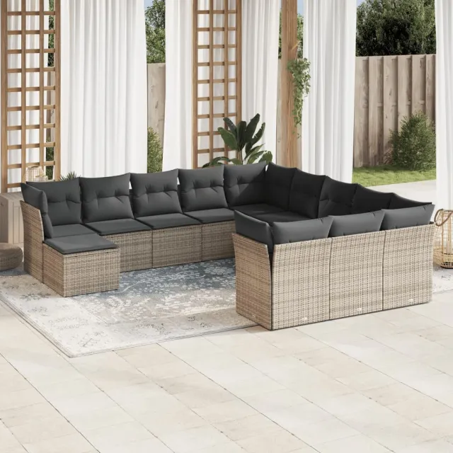 vidaXL 12-delige Loungeset met kussens poly rattan grijs, foto 2