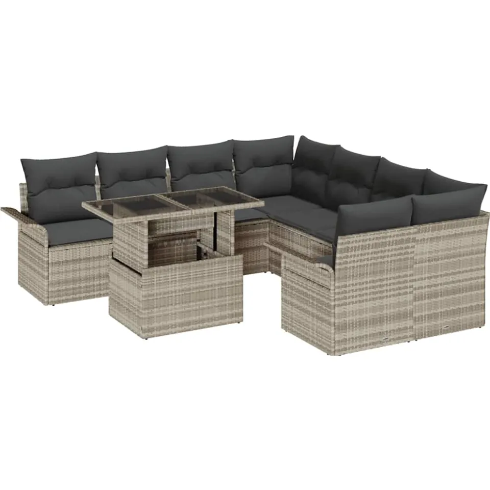 vidaXL Tuin Sofa Set 9 st Lichtgrijs poly rattan