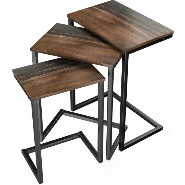 Homona Bijzettafel set van 3 - Salontafels met industrieel design - 45 x 30 x 60 cm, 40 x 28 x 56 cm en 34 x 25 x 50 cm - Rustiek bruin