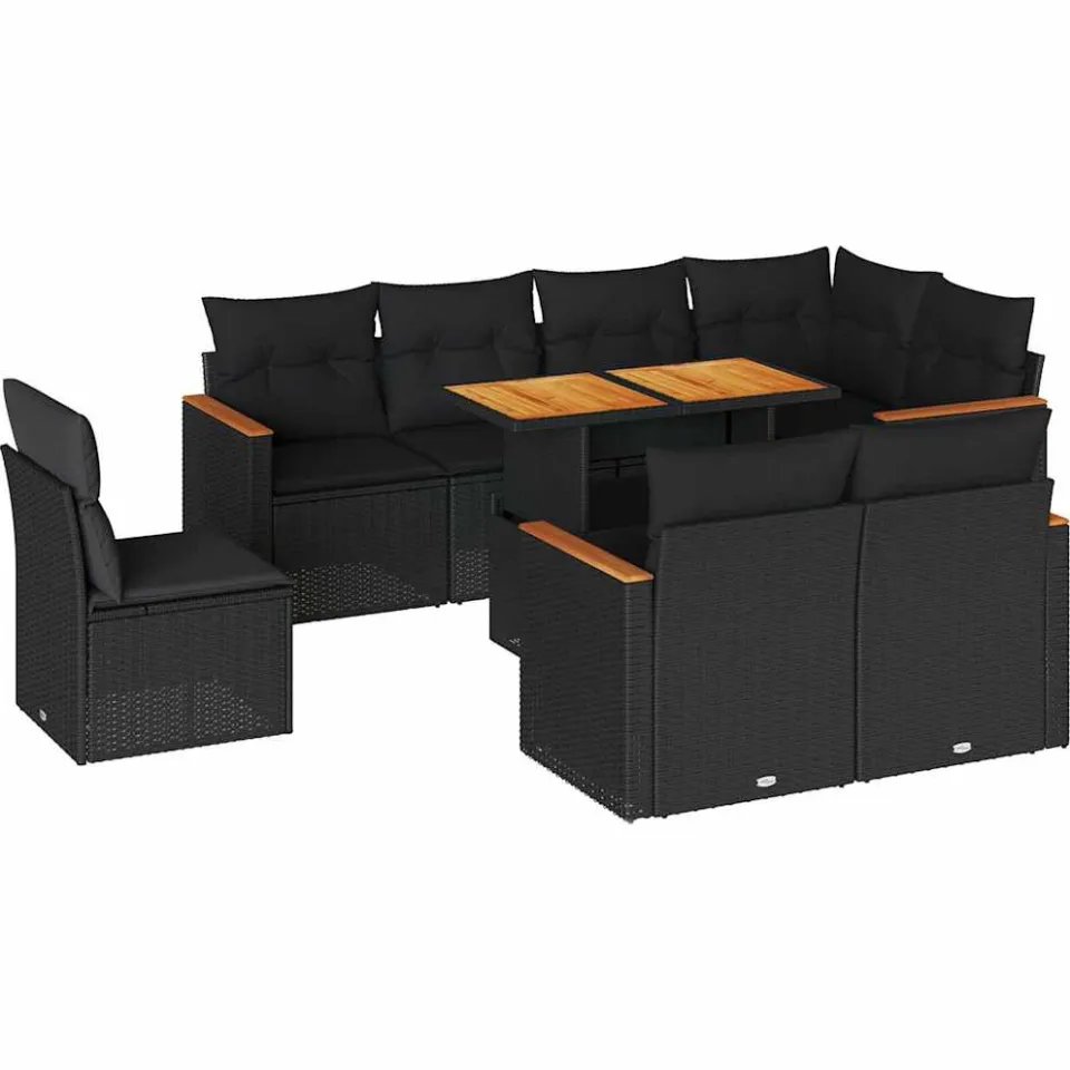 vidaXL 9-delige Loungeset met kussens poly rattan acacia zwart, foto 3