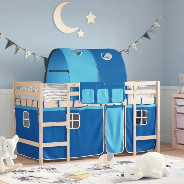 vidaXL Kinderhoogslaper met tunnel 80x200 cm massief grenenhout blauw