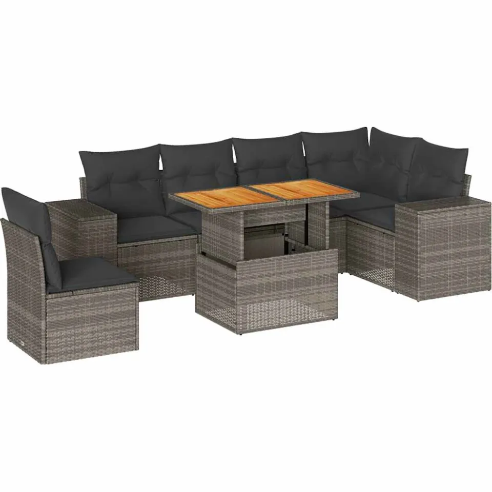 vidaXL 7-delige Loungeset met kussens poly rattan grijs, foto 3