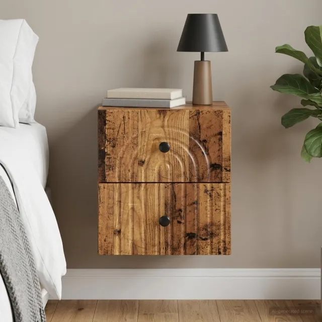 vidaXL Wandbeugel Bedkast Oud hout 33 x 34,5 x 40 cm Bewerkt hout bruin, foto 2