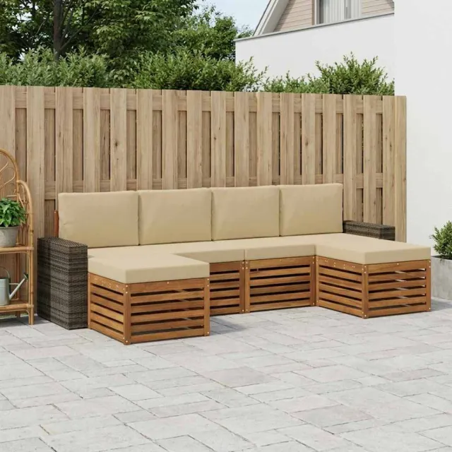 vidaXL Buiten bankenset 6 st 6-zits Natuurlijk en Beige