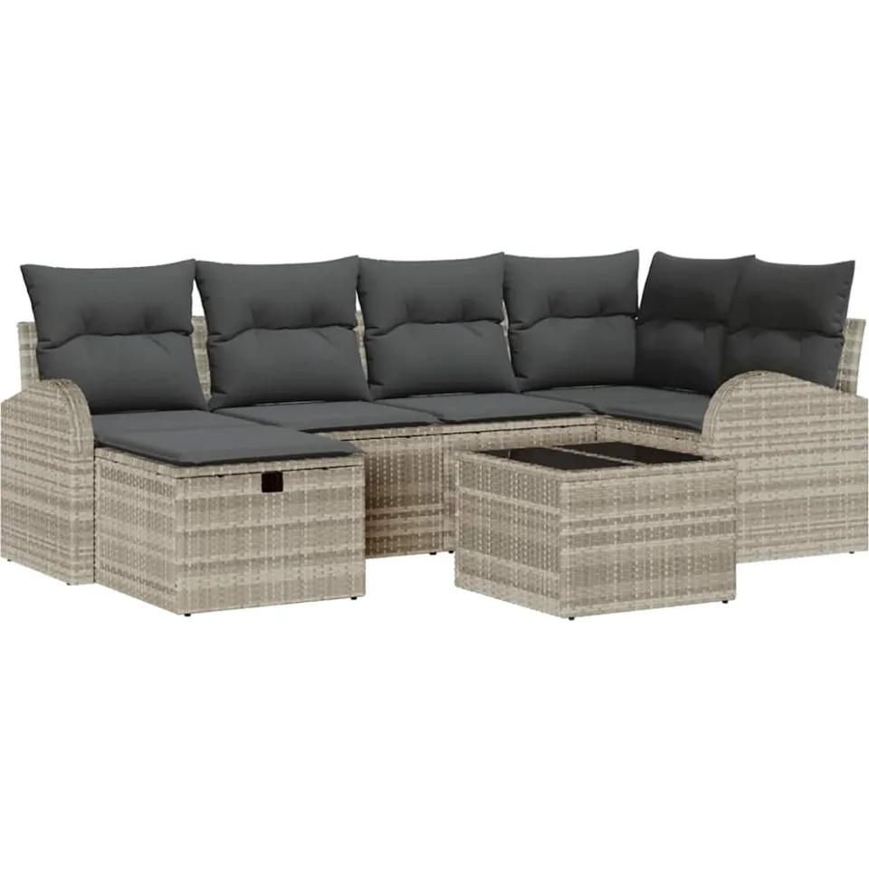 vidaXL Tuin Sofa Set 7 st Lichtgrijs poly rattan