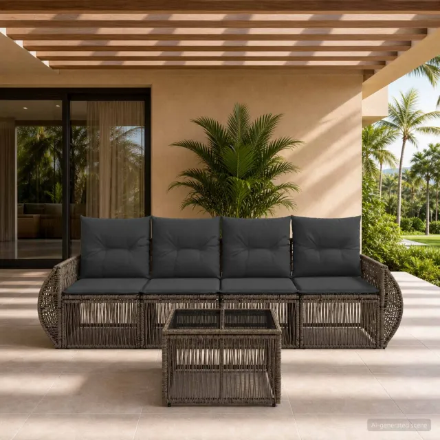 vidaXL Tuinbankenset 5 st 4-zits Grijs en Donkergrijs poly rattan, foto 2