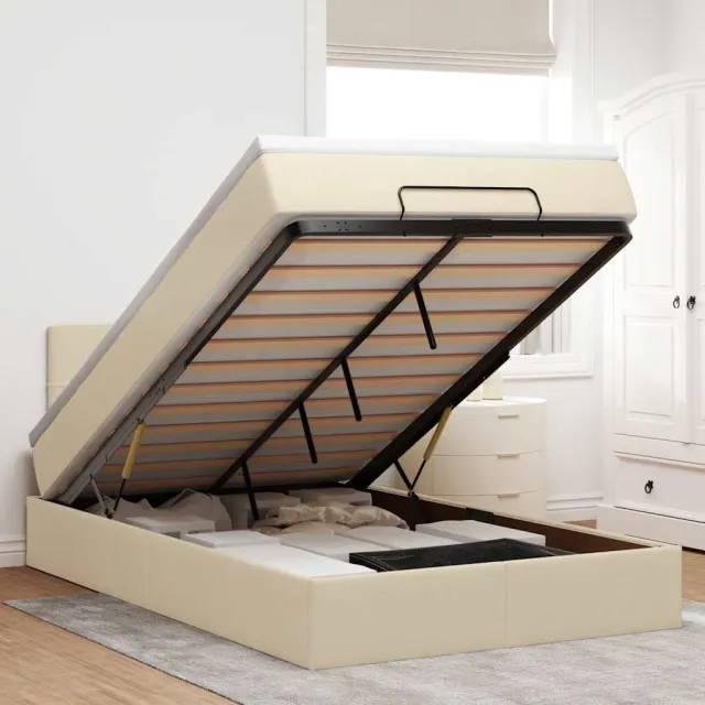 vidaXL Bed poef met matras en LED's 120x190 cm stof crèmekleurig