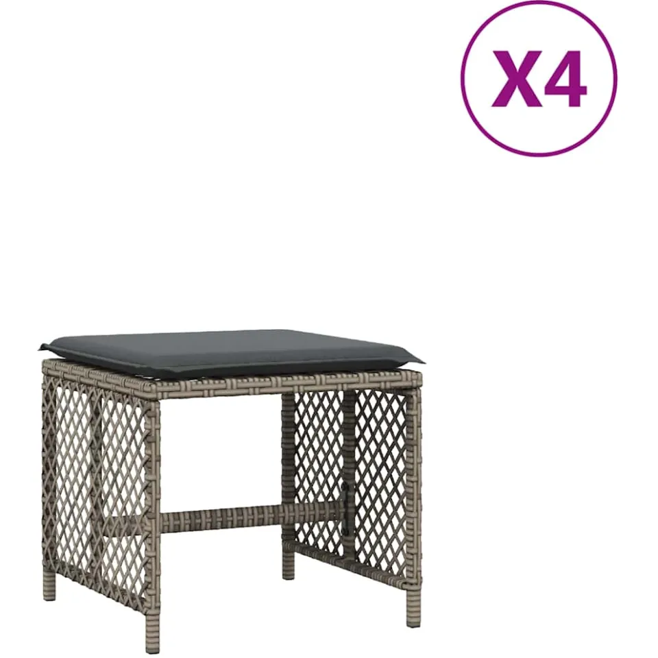 vidaXL Tuinkrukken 4 st met kussens 41x41x36 cm poly rattan grijs, foto 3