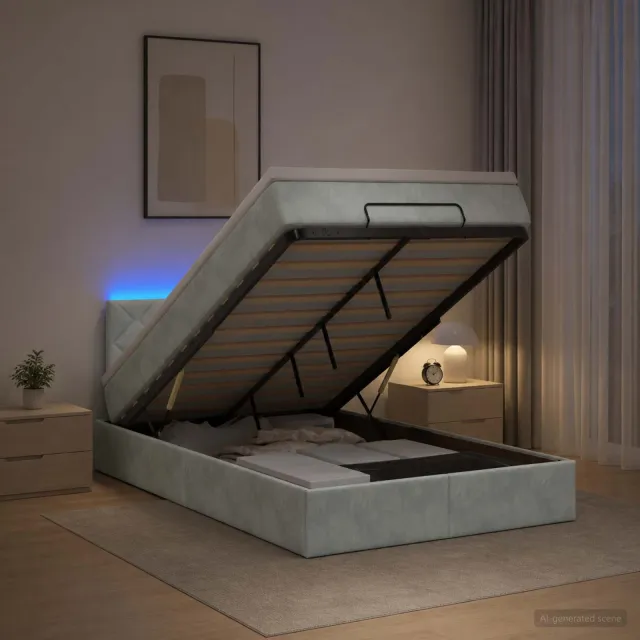 vidaXL Ottoman Bed met Matrassen en LED Lichtgrijs 120 x 190 cm