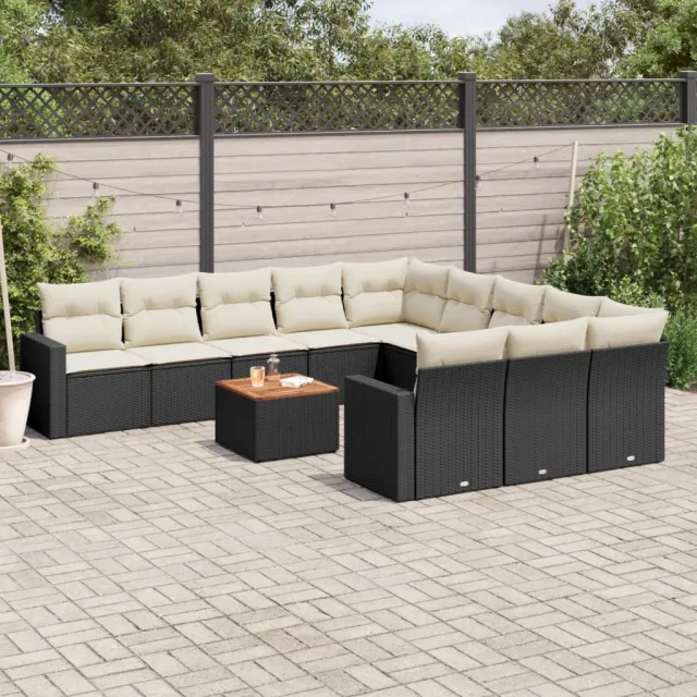 vidaXL 12-delige Loungeset met kussens poly rattan zwart, foto 2
