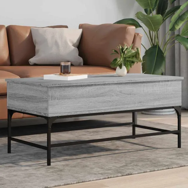 vidaXL Salontafel 100x50x45 cm bewerkt hout en metaal grijs sonoma, foto 2