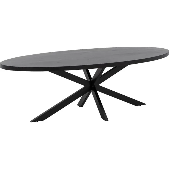 Goossens Eettafel Lecca - 240 x 76 x 110 - mango - zwart - semi rond mango zwart gelakt